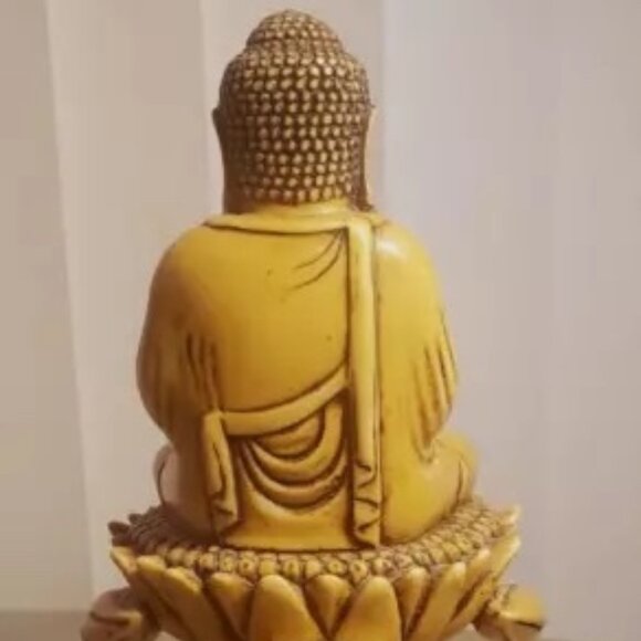 Rare! Vintage Hand-Carved Lord Buddha Meditating On Lotus Stand HEAVY RESIN - Picture 12 of 12